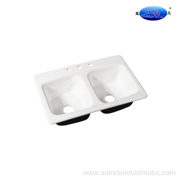 Double Bowls Cast Iron Sink With Drain Board